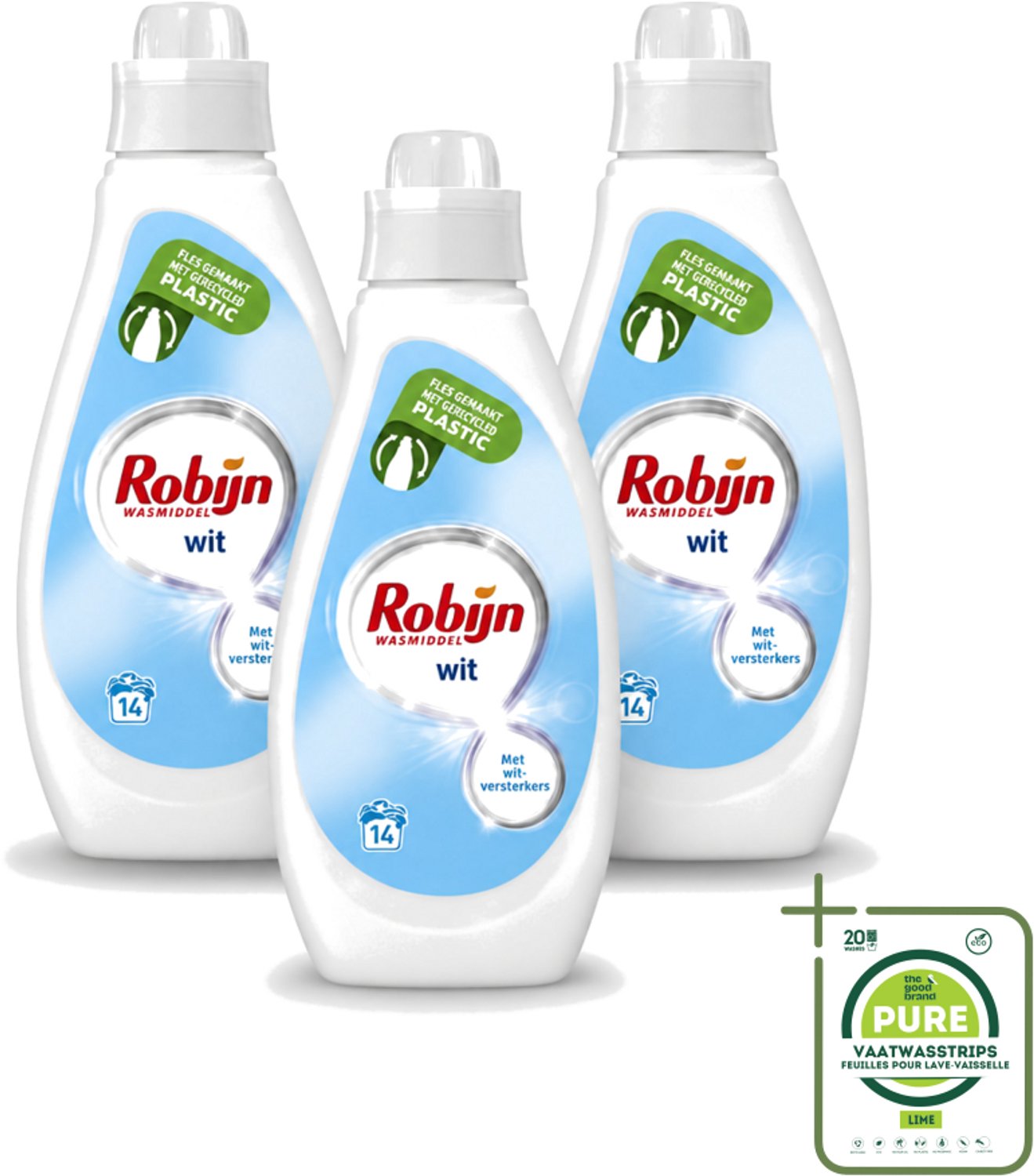 3 x Robijn - Wit - Vloeibaar Wasmiddel - Met Witversterkers - 14 Wasbeurten - 700 ml - Grootverpakking - Vaatwasstrips - Wit Wasmiddel - Stralend Wit - Wasverzachter - Frisse Geur - Witversterker