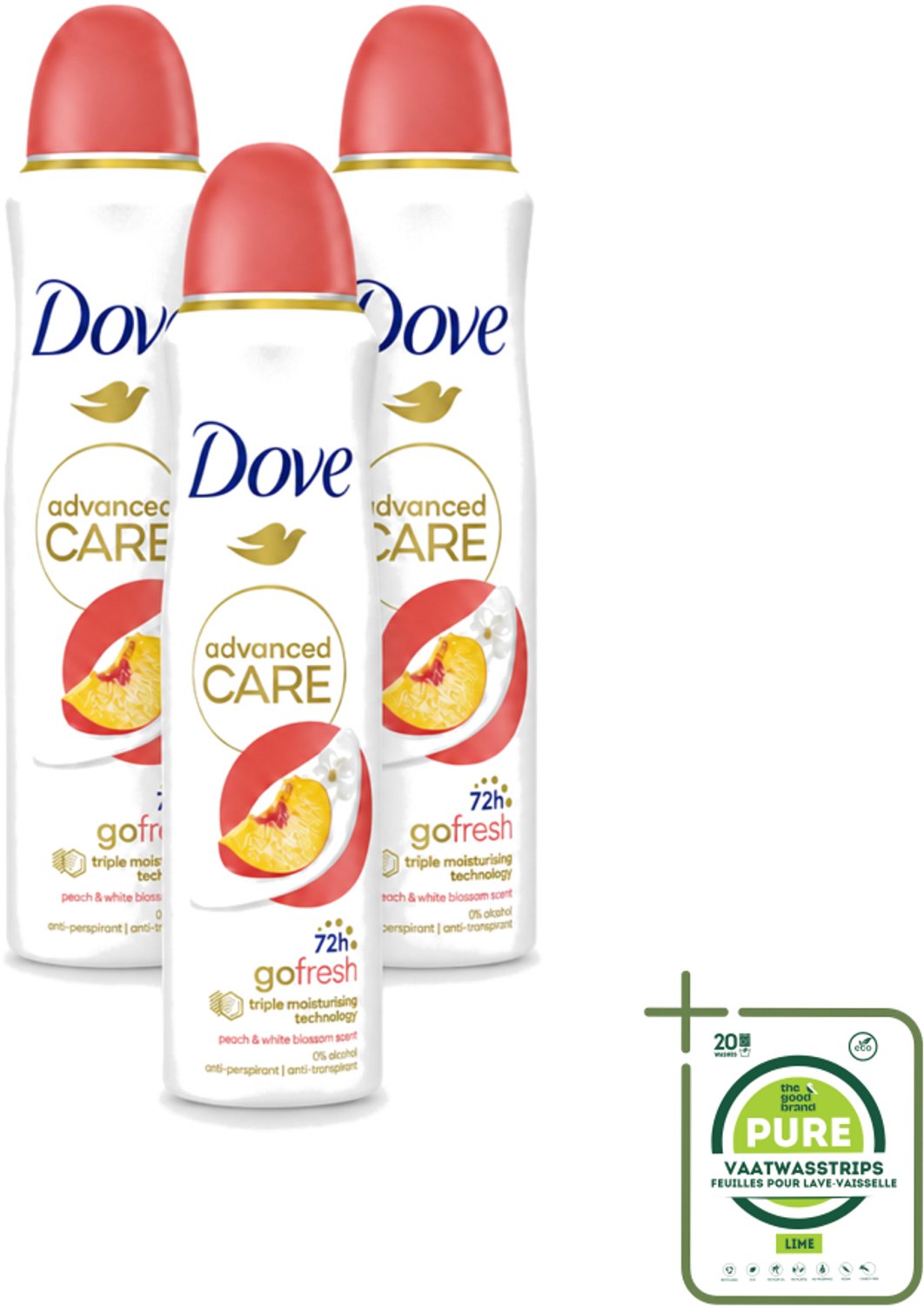 3 x Dove – Deodorant Spray – Peach & White Blossom – 150 ml - Grootverpakking - Deodorant Spray - Fris - Okselhuid Verzorging - Perzik En Witte Bloesem - Alcoholvrije Deodorant