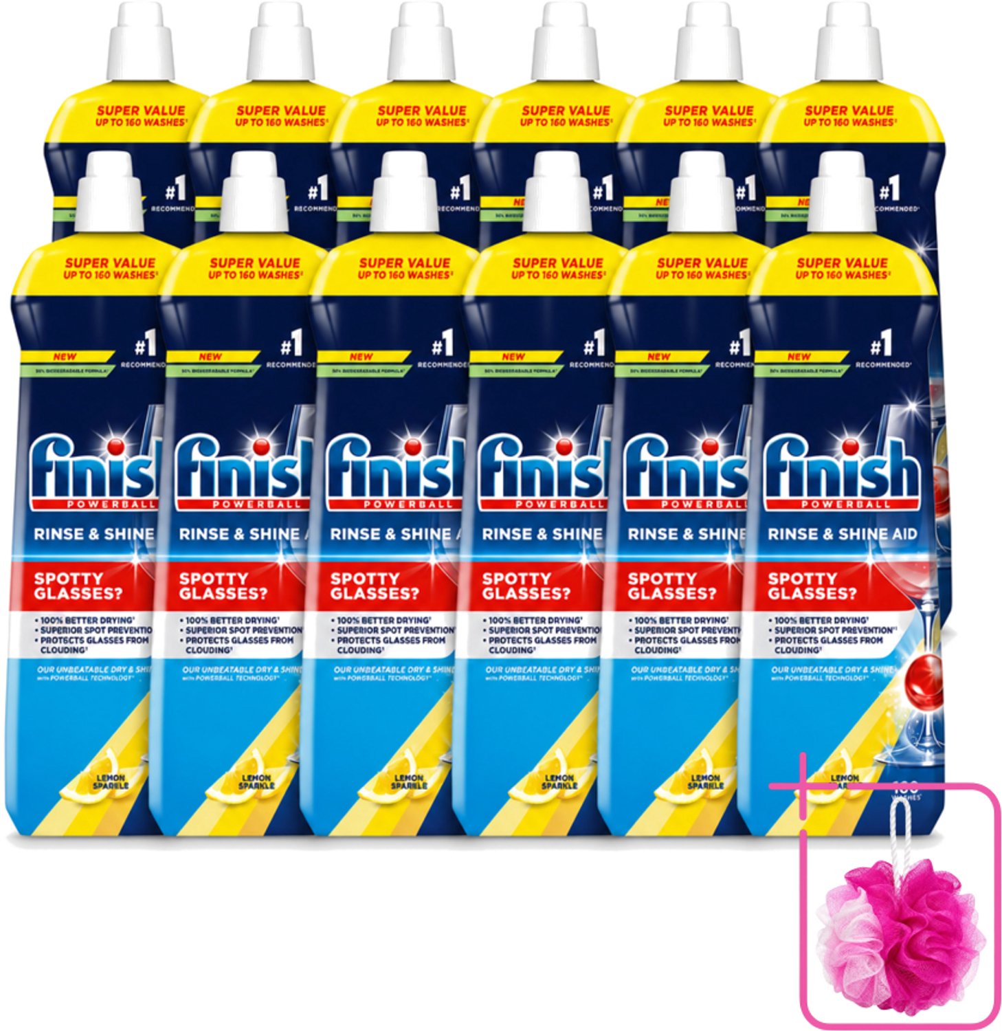 12 x Finish - Powerball - Vaatwasreiniger - Glansspoelmiddel - Perfecte Droging - Citroen - 160 Wasbeurten - Bulkverpakking - Glansspoelmiddel - Douchemop - Snel drogen