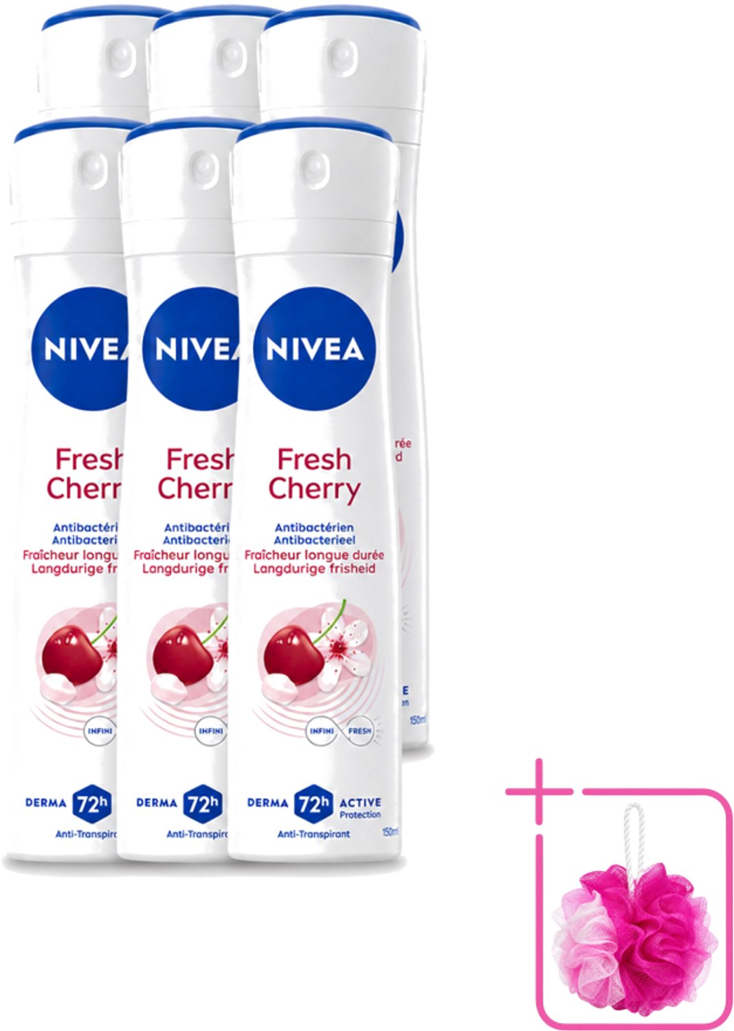 6 x Nivea - Anti-Transpirant Deodorant - Fresh Cherry - 150 ml - Bulkverpakking - Anti-transpirant spray - Kersen geur