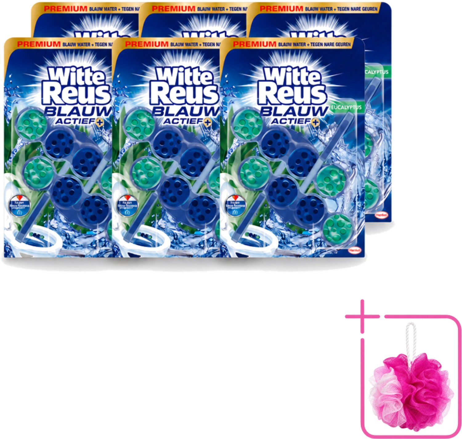 6 x Witte Reus - Toiletblok - Blauw Actief Eucalyptus - 2 Toiletblokken - Bulkverpakking - Toiletblok - Douchemop - Toilet reinigen