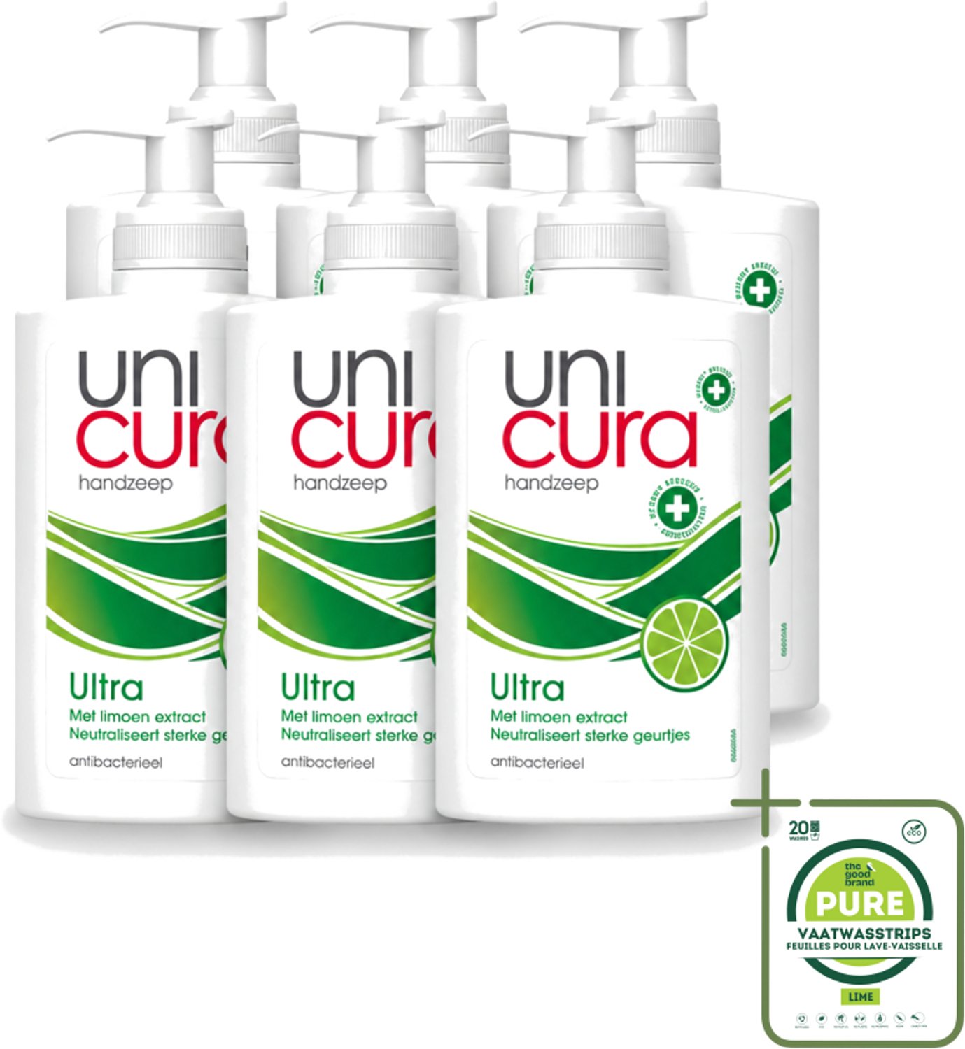 6 x Unicura - Vloeibare Zeep Ultra - Verzorgend - 250 ml Pomp - Grootverpakking - Vaatwasstrips - Handzeep - Antibacteriële Handzeep - Hygiëne - Handverzorging - Natuurlijke Handzeep