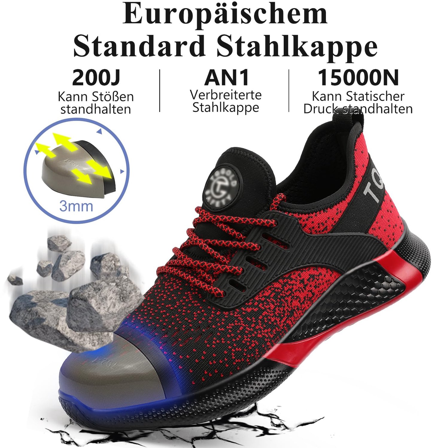 AONETIGER Veiligheidsschoenen voor dames en heren, lichte werkschoenen, 8195 rood, 39 EU - ShopVlot
