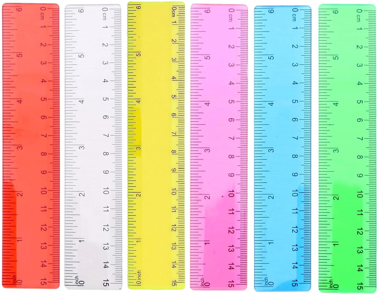 6 Pcs 15 cm Primary School Rulers Coloured Transparent Ruler Scale Ruler Learning Tool Ruler with Inch and Inch - ShopVlot