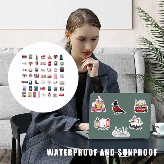 50 stuks Groot-Brittannië stickers, Londen souvenir, Engeland rode bus stickerset, koffer stickers reizen, Londen bus decoratie, voor koffer, laptops, fotoalbums, camping, skateboard, scrapbook — afbeelding 4