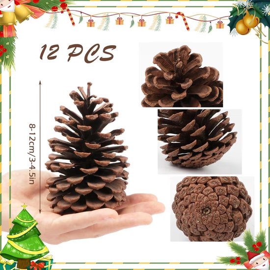 12 stuks grote dennenappels, 8-12 cm dennenappels, dennenappels voor ambachten, kerstboom, tafel, vaasvullers, winterdecoraties, kerst decoratie, kerstversiering (zonder geur) — afbeelding 3