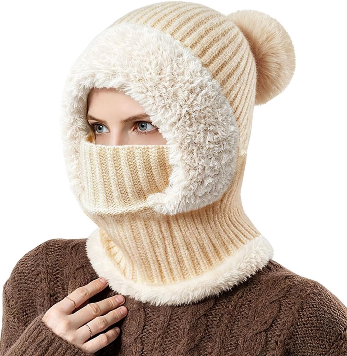 Yutdeng Gebreide muts voor dames, winter, warm, en halswarmer, sjaal