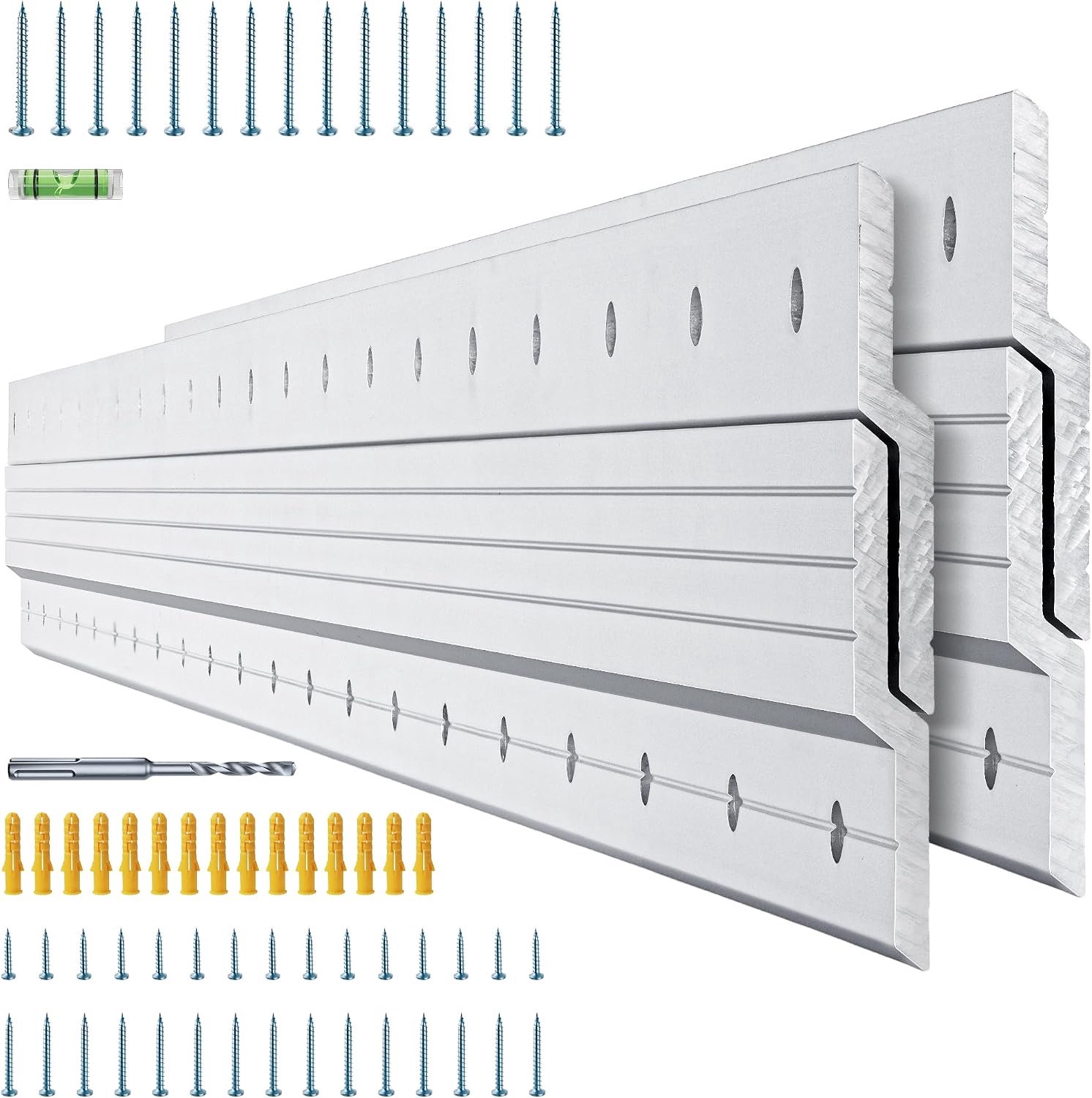 2 paar zware aluminium ophangsystemen (104,1 cm), Z-stang clips voor spiegels en foto‘s, 227 kg max. belasting, veilige wandmontage, in elkaar grijpende beugels, hardware inclusief