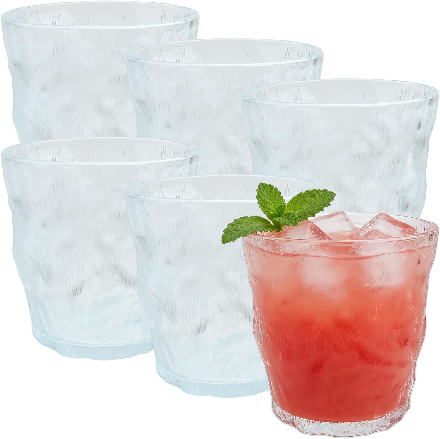 Set van 6, romantische waterglazen, 270 ml premium drinkglazen, vintage glaswerk set voor sap, dranken, bier, cocktail (gletsjerpatroon)