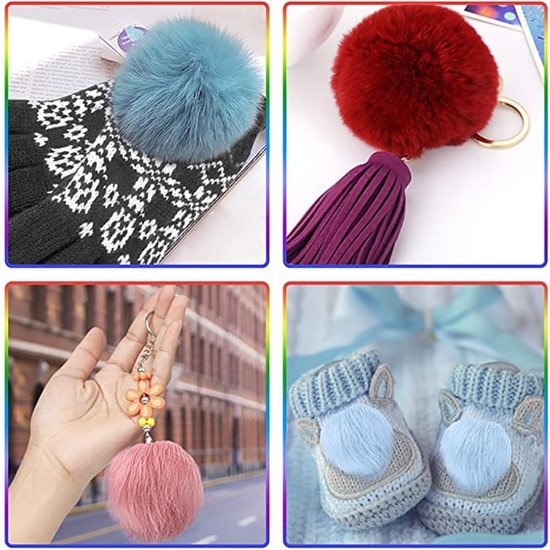 20 stuks pompon van imitatiebont voor muts, kunstkonijnenbont, kunstpluche ballen, pompom voor hoeden, schoenen, sjaals, knutselen, tas, sleutelhanger, wit, 8 cm — afbeelding 3