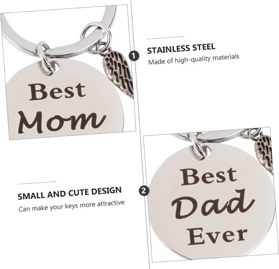 2 Stuks Sleutelhanger Pendant Vaderdag Moederdag Roestvrijstalen Sleutelring Decoratie Familie Vrienden Compact Lichtgewicht Tassen Sleutels — afbeelding 3