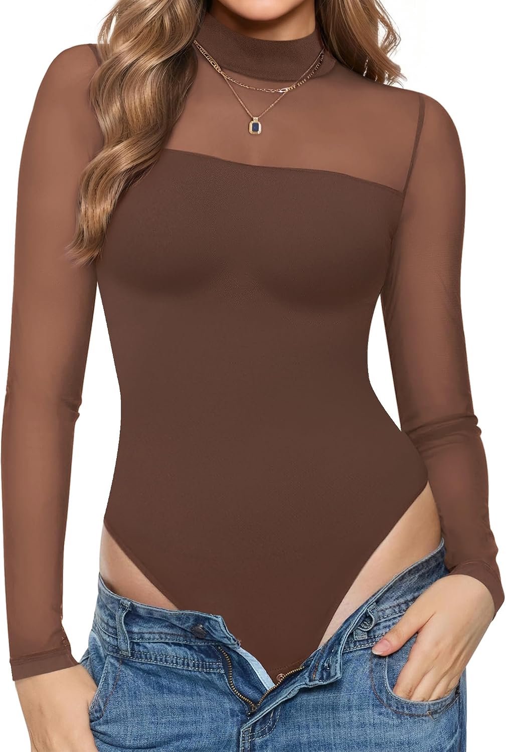 Nebility Figuurvormende body voor dames, sexy bodysuit met lange mouwen