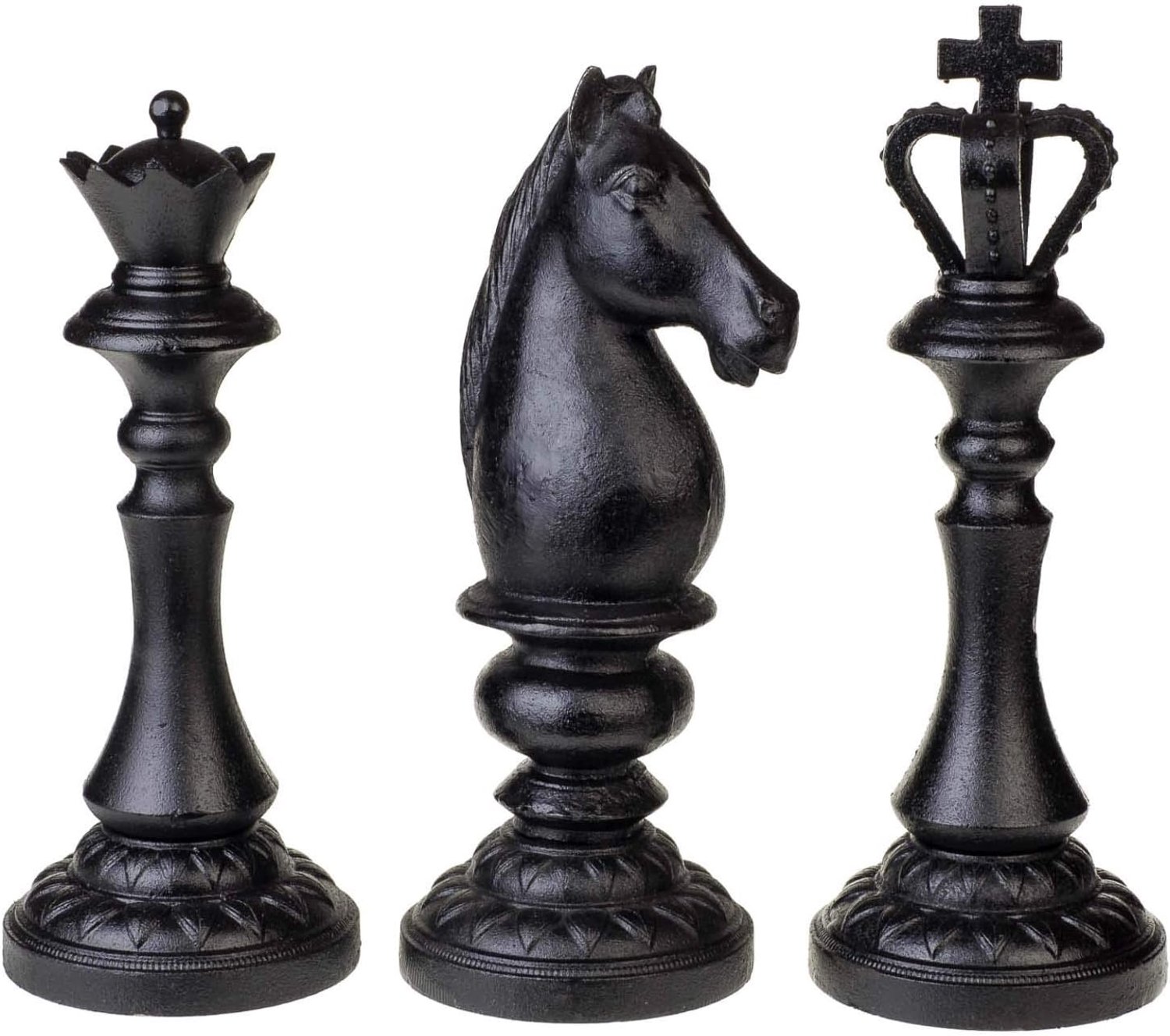 Schaakstukken 34cm figuur paard koning koningin schaak gietijzer ijzer in antieke stijl