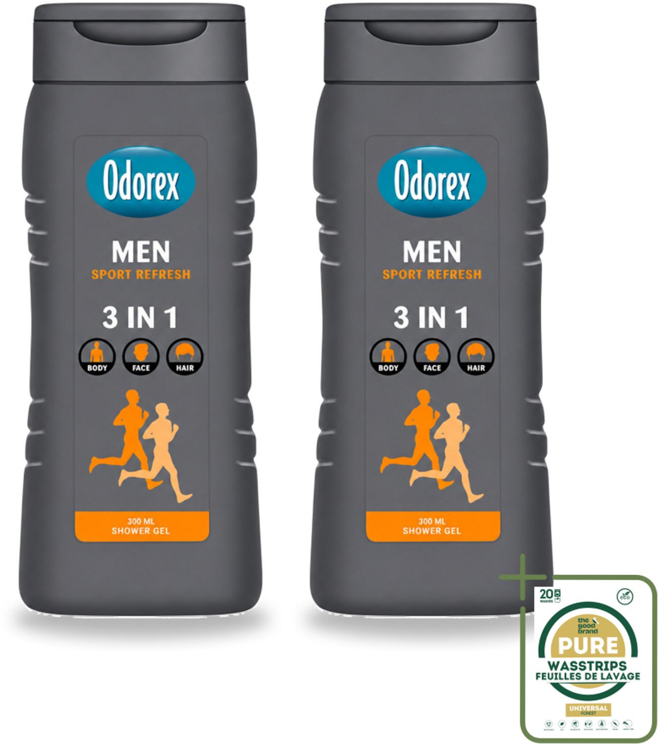 2 x Odorex – Douchegel – For Men Sport Refresh – 300 ml - Wasstrips - Douchegel Voor Mannen - Sportgeur - Frisheid - Verfrissend - Schuim