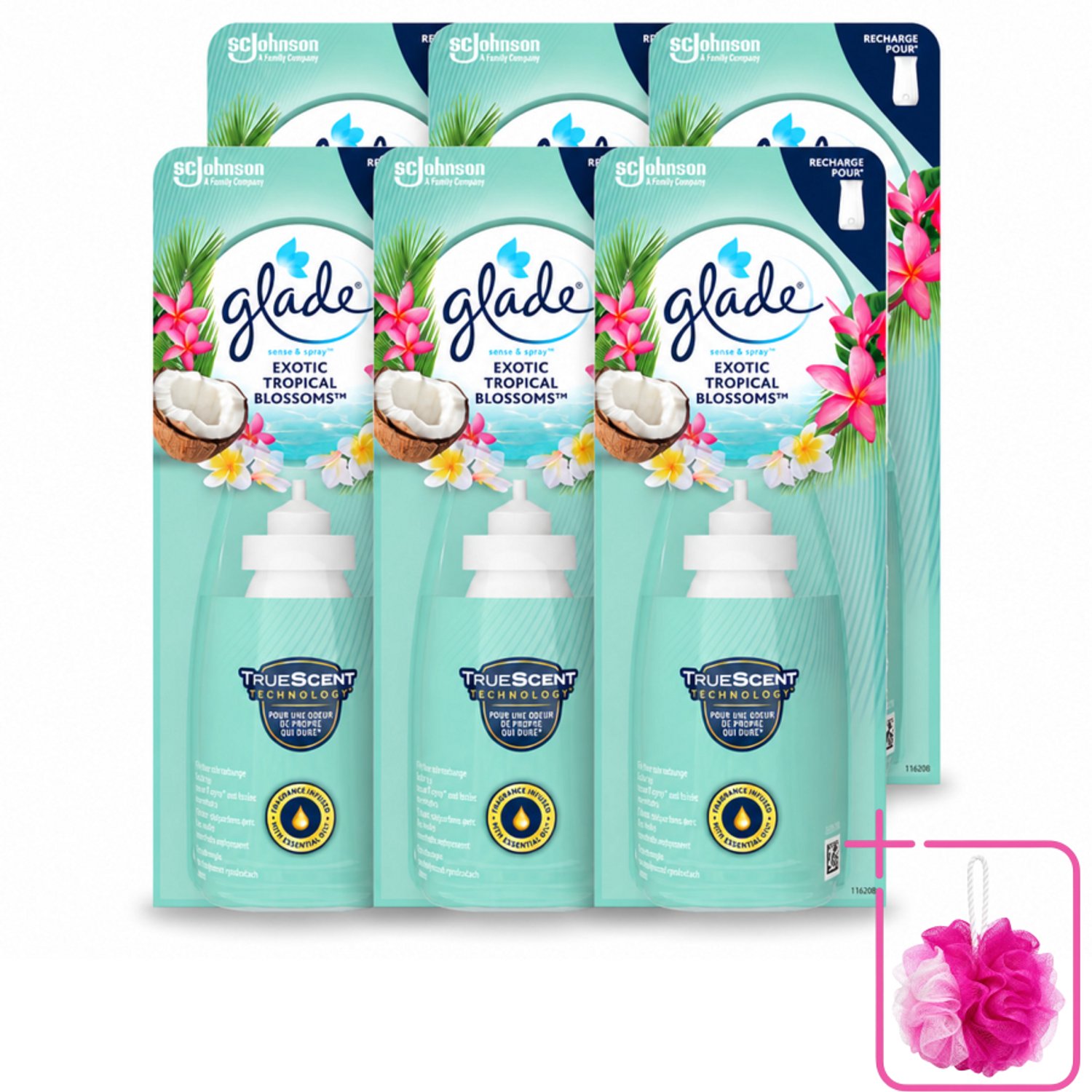 6 x Glade – Sense & Spray Navulling – Exotic Tropical Blossoms – 18 ml - Bulkverpakking - Tropische geur - Douchemop - Bewegingssensor