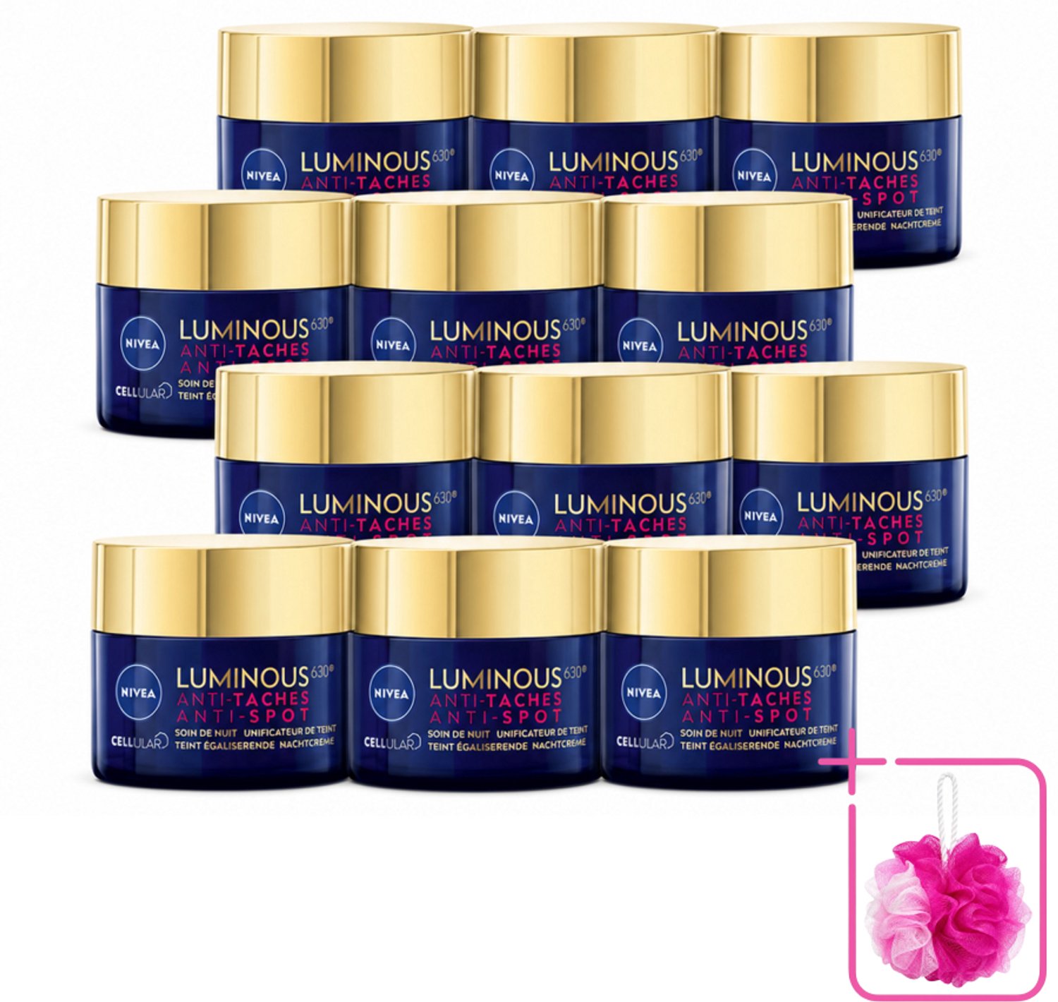 12 x NIVEA - Nachtcrème - CELLular LUMINOUS630 Tegen Vlekken - Egaliserend - Tegen pigmentvlekken - Met Hyaluronzuur - 50 ml - Bulkverpakking - Anti-spot crème - Pigmentvlekken
