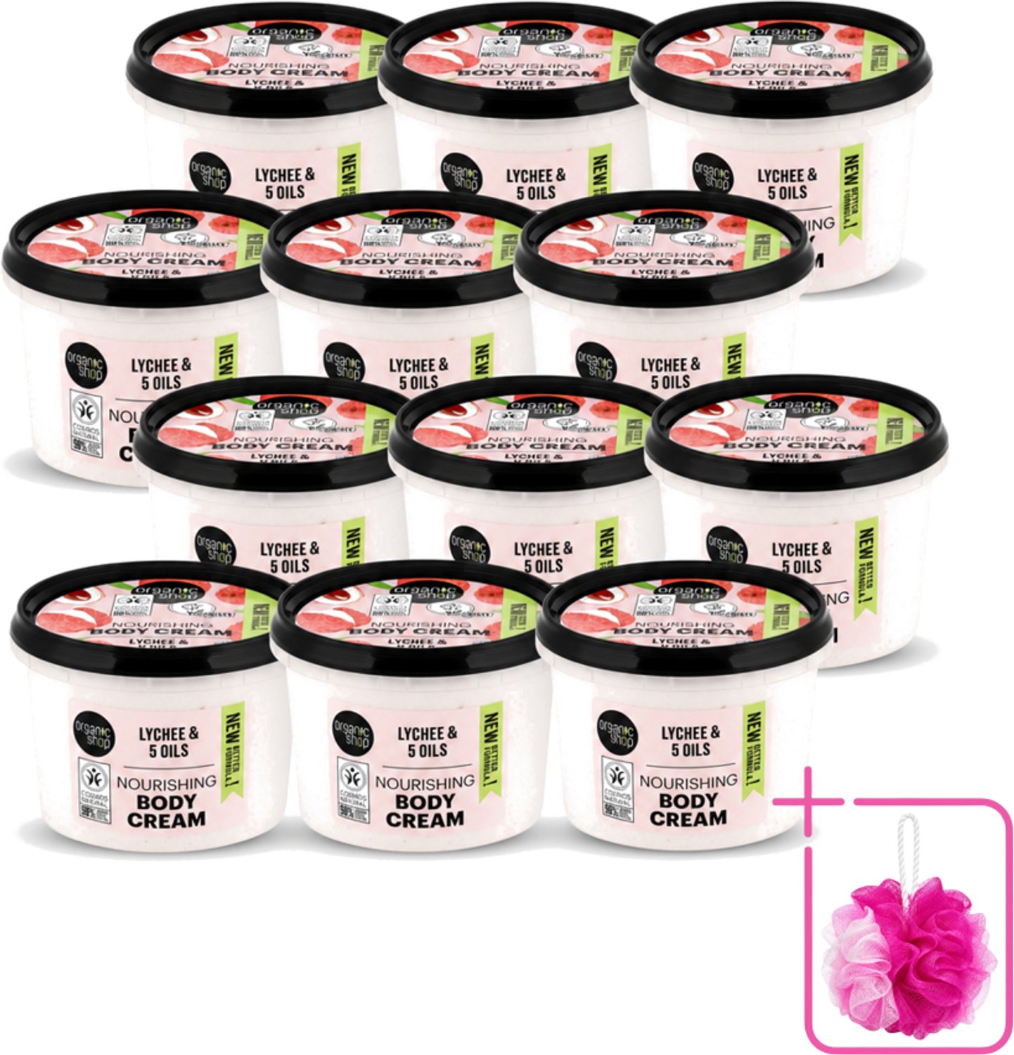12 x Organic Shop - Nourishing Body Cream Lychee - Hydraterend en Voedend - 250 ml - Bulkverpakking - Hydratatie - Douchemop - Voeding