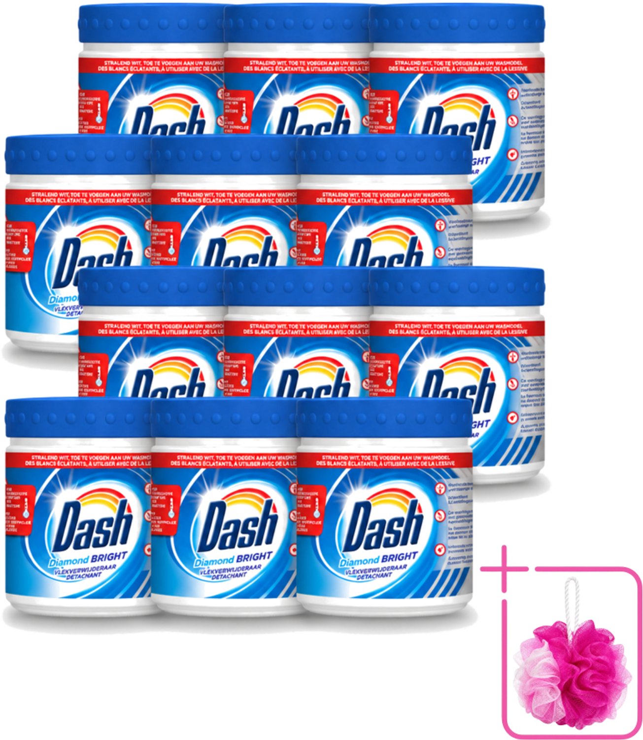 12 x Dash - Diamond Bright - Vlekverwijderaar Poeder - Voor Witte Was - 500 g - Bulkverpakking - Vlekverwijderaar - Douchemop - Witte was