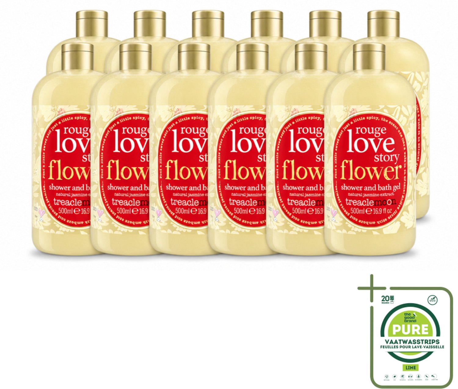 12 x Treaclemoon – Bad- & Douchegel – Rouge Love Story – 500 ml - Grootverpakking - Vaatwasstrips - Bad En Douchegel - Gember - Jasmijn - Amber - Frisheid
