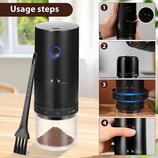 Elektrische Koffiemolen met 38 Instellingen voor Grofheid, USB Oplaadbaar, Keramische Kern voor Koffiebonen, Granen en Specerijen — afbeelding 4