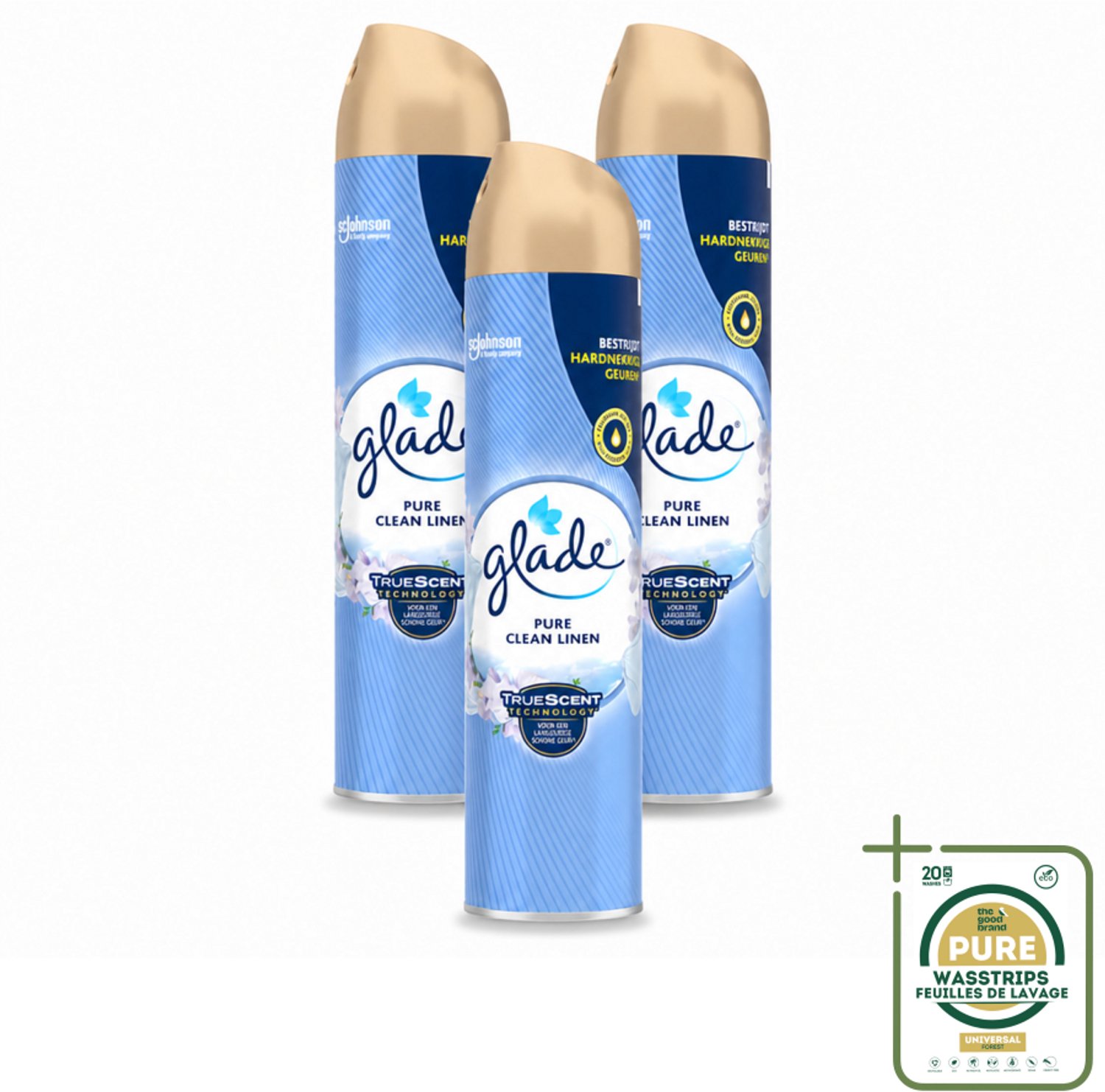 3 x Glade – Luchtverfrisser Spray – Pure Clean Linen – 300 ml - Luchtverfrisser - Frisse Geur - Luchtverfrisser Spray - Geur Tegen Geurtjes - Luchtverfrisser Linnen