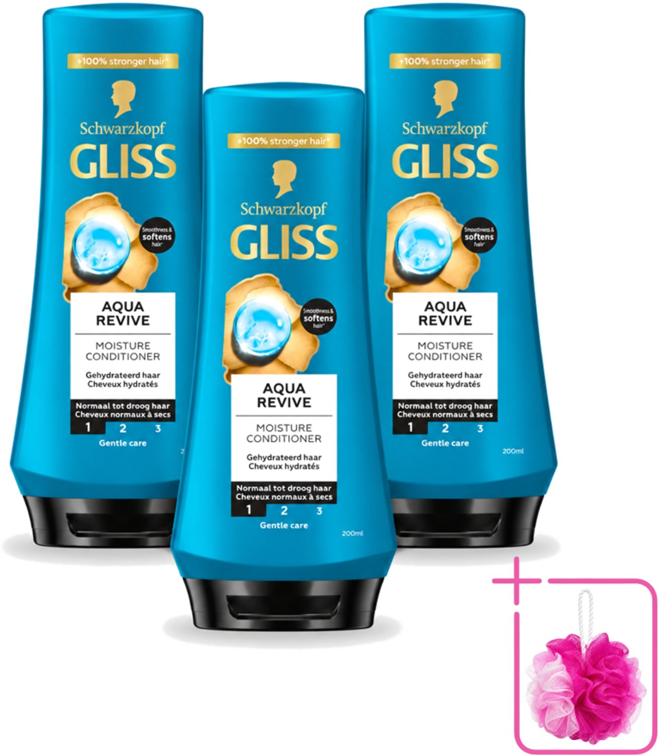 3 x Gliss - Hair Repair - Conditioner Aqua Revive voor Hydraterend en Fris Haar - 200 ml - Bulkverpakking - Haar hyderatatie - Douchemop - Haar verfrissend