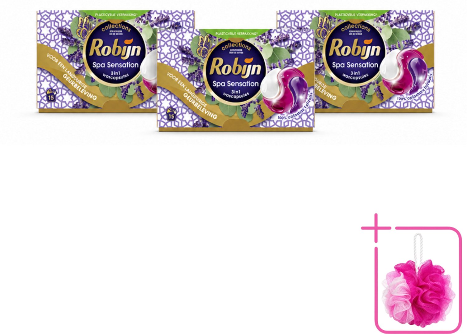 3 x Robijn - 3-in-1 Spa Sensation - Wascapsules - 15 Wasbeurten - Bulkverpakking - Wascapsules - Douchemop - Wasmiddel