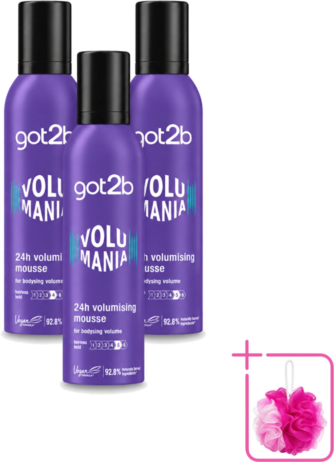 3 x Got2B - Volumemousse - Volumania 24H - 250 ml - Bulkverpakking - Haar volume - Douchemop - Haarkleur