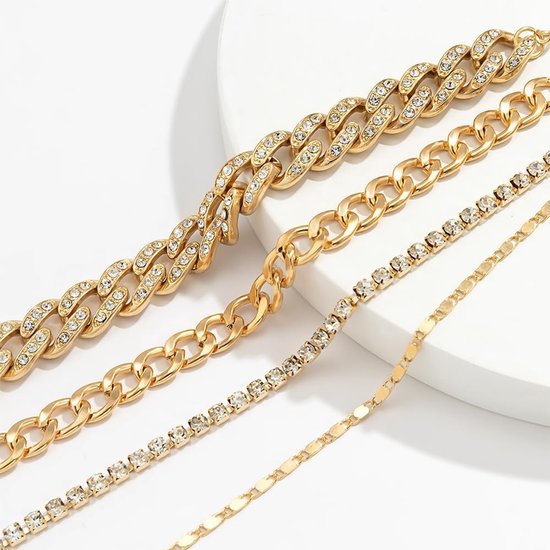 4 Stuks Armbanden Set Dames Vintage Strass Armband Schakelarmband Gelaagde Armbanden Verstelbare Pols Sieraden Dames Mode Accessoires Voor Feest Dagelijks Gebruik — afbeelding 2