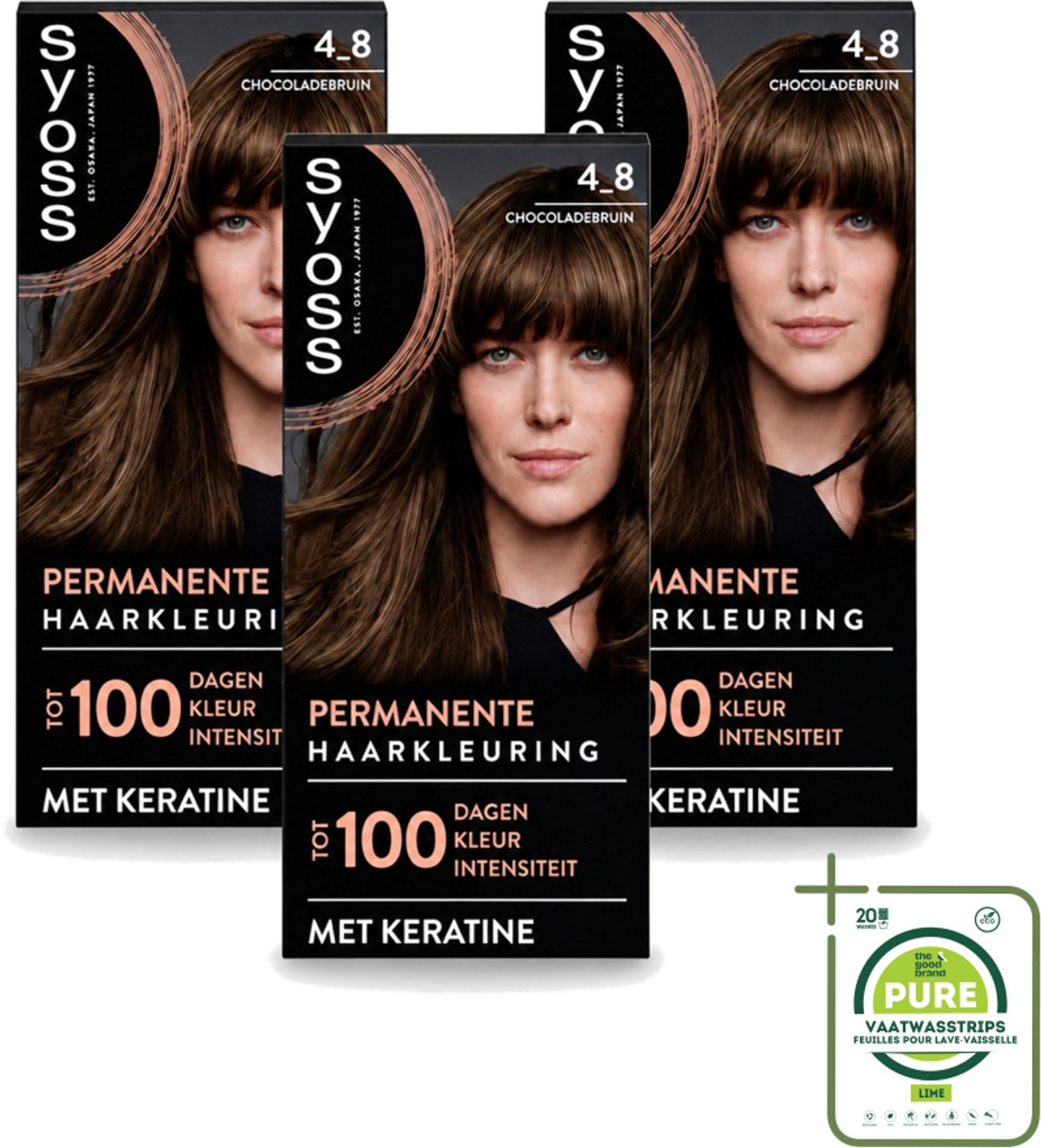 3 x SYOSS Permanent Coloration 4-8 - Haarverf - Chocolade Bruin - Grootverpakking - Vaatwasstrips - Haarkleur - Chocoladebruin - Permanent Haarkleuren - Keratine - Grijsdekking