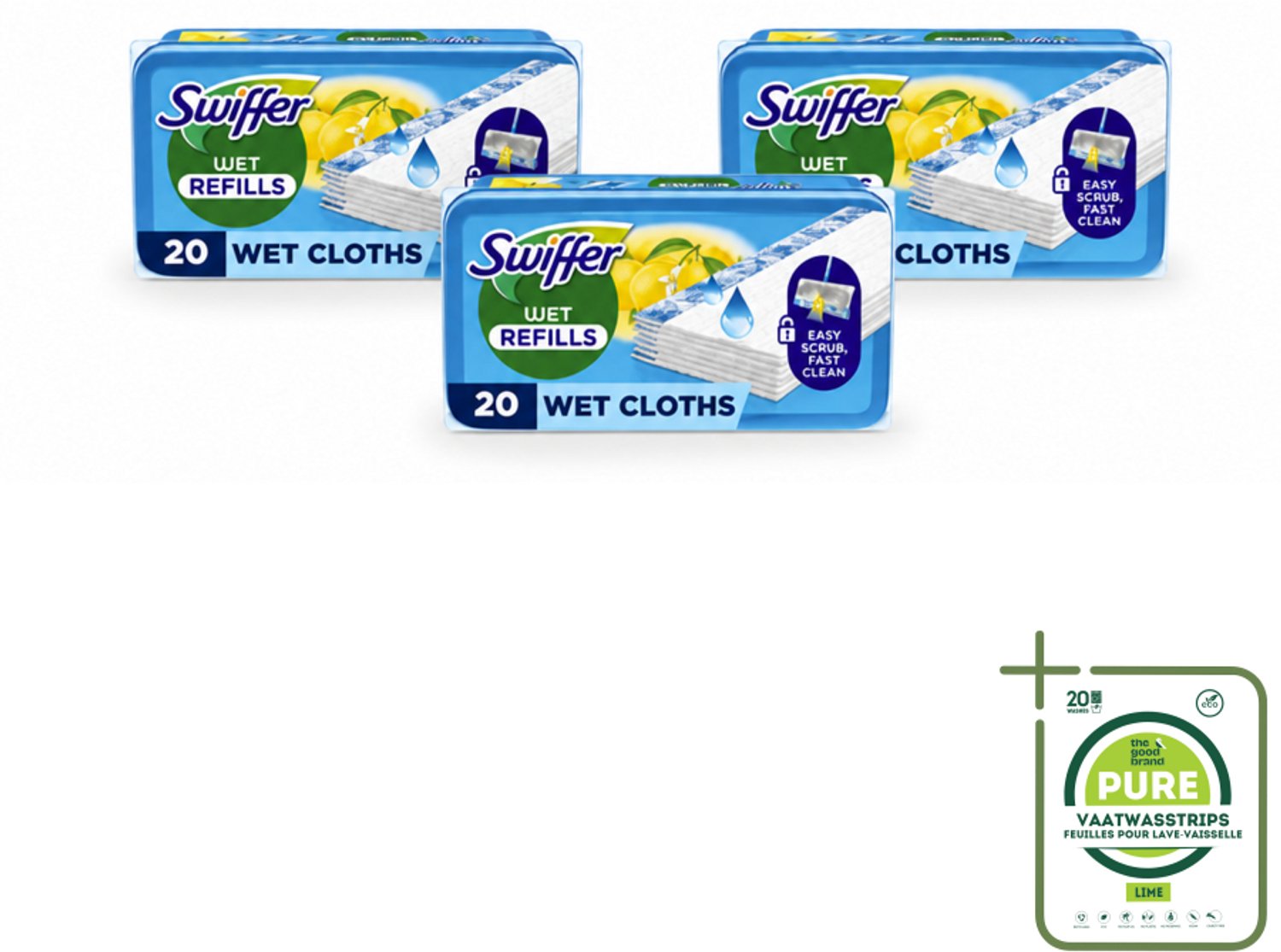 3 x Swiffer - Vloerdoekjes – Citrus Fresh – 20 doekjes - Grootverpakking - Vaatwasstrips - Vloerdoekjes Navullingen - Schoonmaken - Vuil Oplossen - Citroengeur - Schrobdoekjes