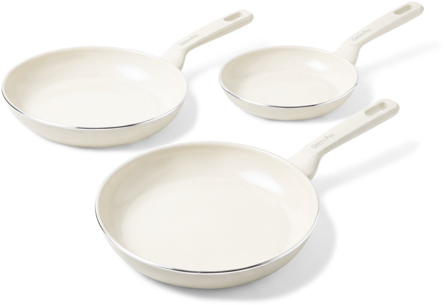 GreenPan Memphis Pannenset 3-delig - Koekenpannen 24 cm + 28 cm + Wokpan 28 cm/3,69L - PFAS-vrije antiaanbaklaag - Pannenset inductie - Keramische pan - Ovenbestendig tot 160°C - Stay-cool handgrepen - Crème