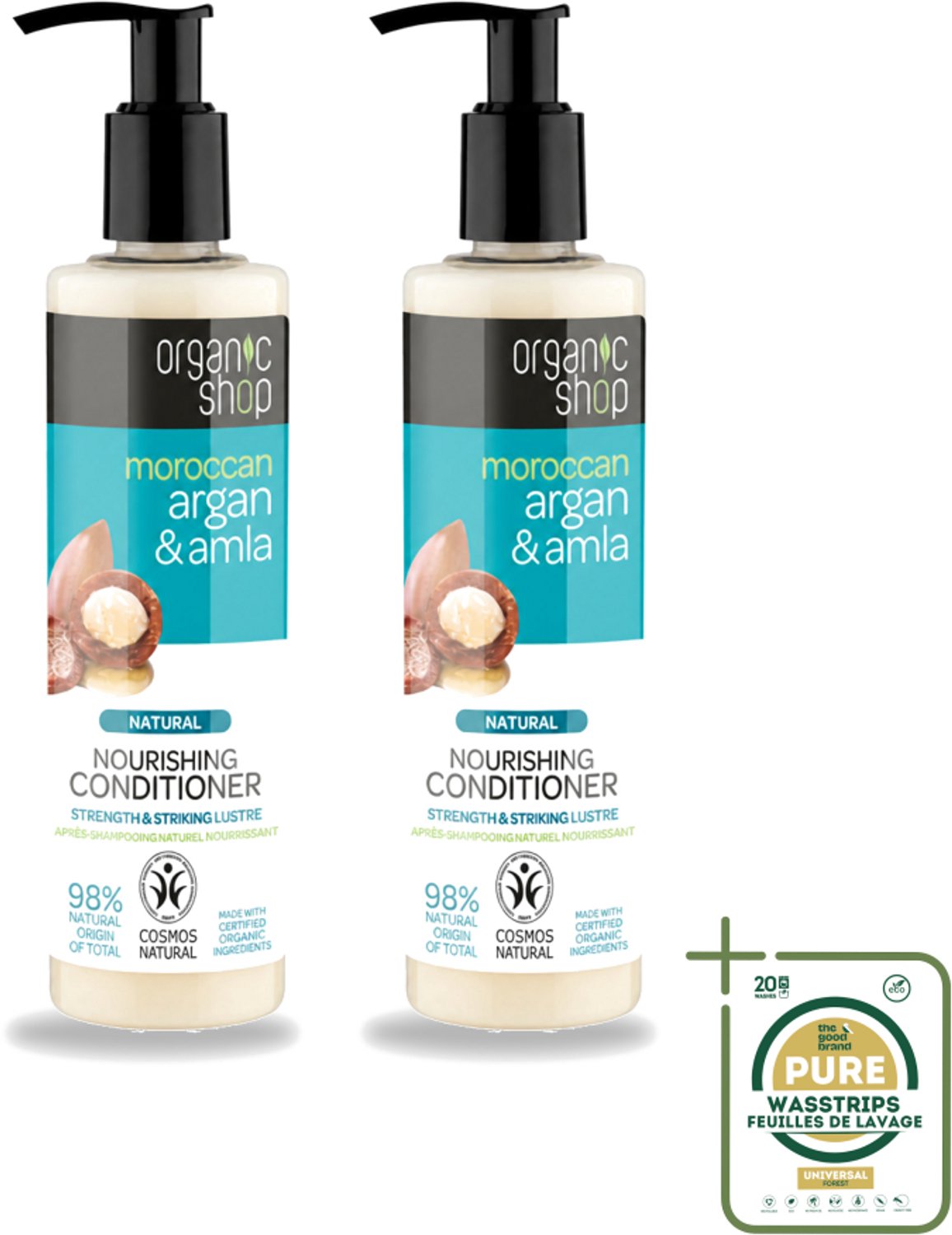 2 x Organic Shop - Conditioner Argan & Amla - Hydraterend en Verzorgend - 280 ml - Wasstrips - Gekleurd Haar Verzorgen - Haarvoeding - Haarbescherming - Glans Haar - Natuurlijke Conditioner
