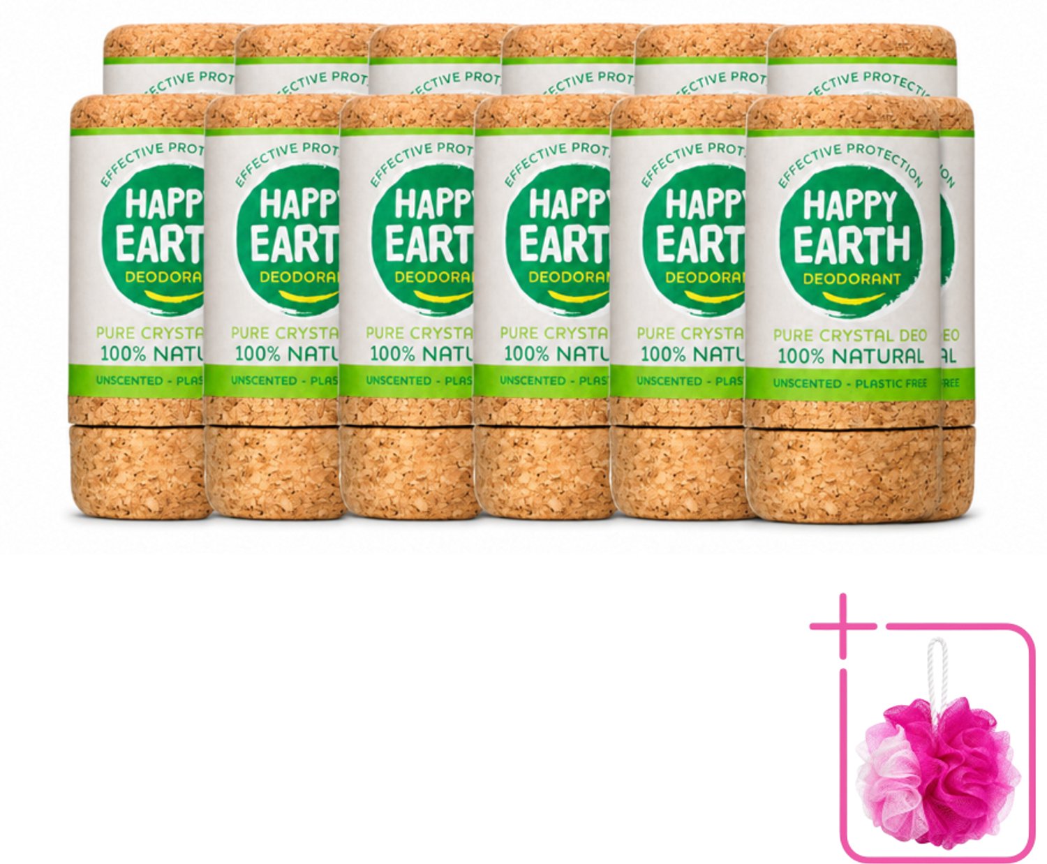 12 x Happy Earth – Deodorant Crystal – 100% Natuurlijk Unscented – 90 g - Bulkverpakking - Geurloze deodorant - Hypoallergene deodorant