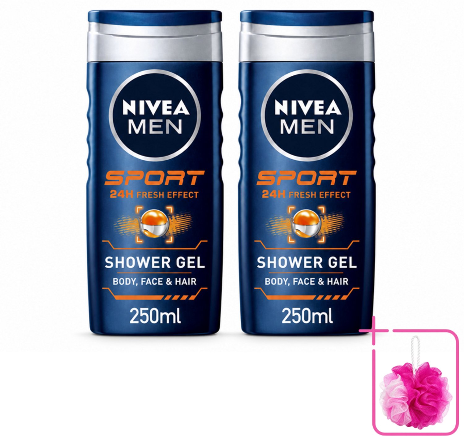2 x NIVEA MEN – Douchegel – Sport – 250 ml - Bulkverpakking - Sportdouchegel - Douchemop - Fris na sporten