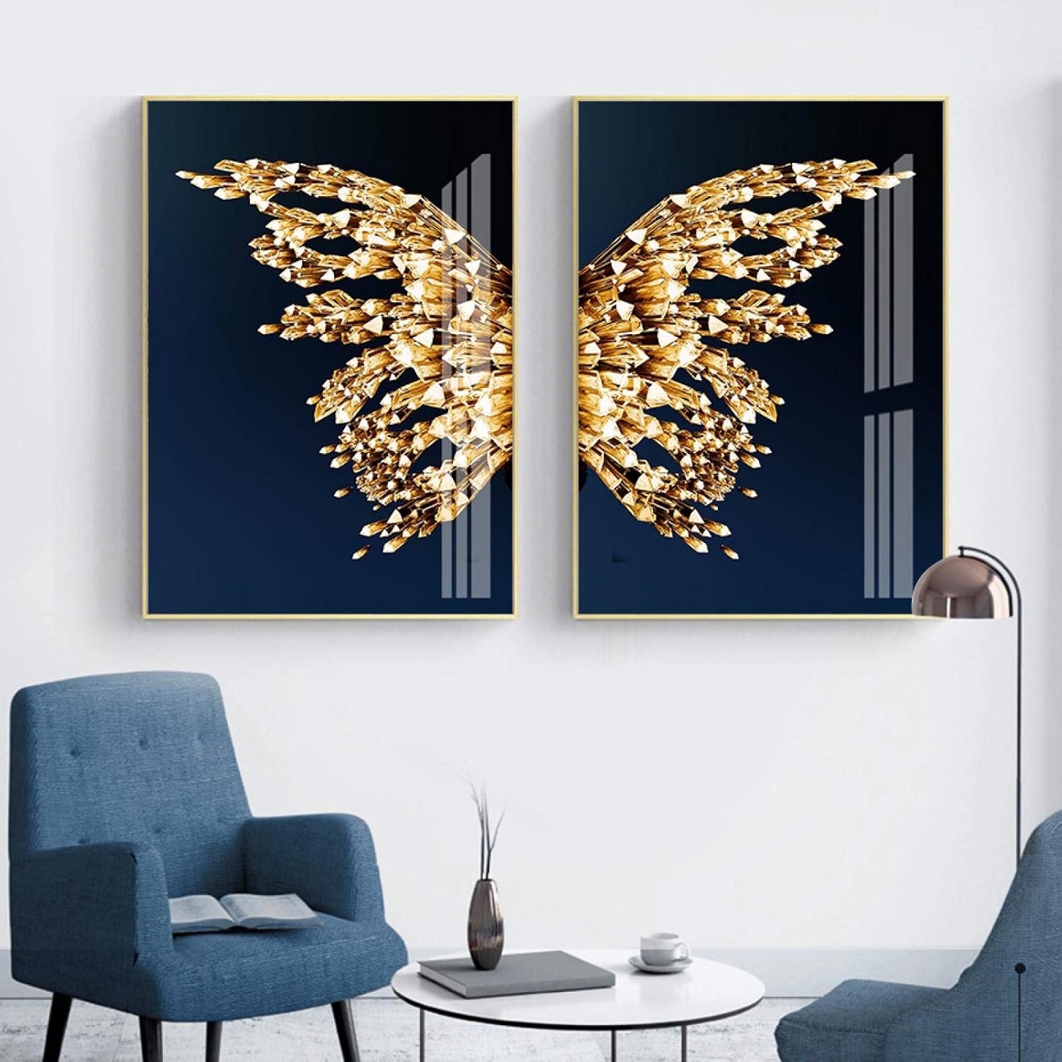 Mooie abstracte vlindervleugels poster canvas schilderij muurkunst afdrukken afbeelding voor slaapkamer woondecoratie muurschildering 35x50cmx2 frameloos