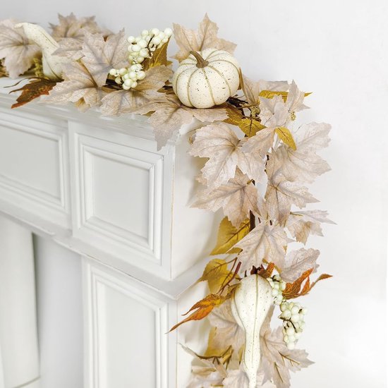 2 stuks herfstdecoraties voor thuis 1,5 meter herfstslinger met verlichting, neppompoen bessen herfst esdoornbladeren slinger voor mantel Halloween Thanksgiving oogst open haard feest, herfst decor — afbeelding 4