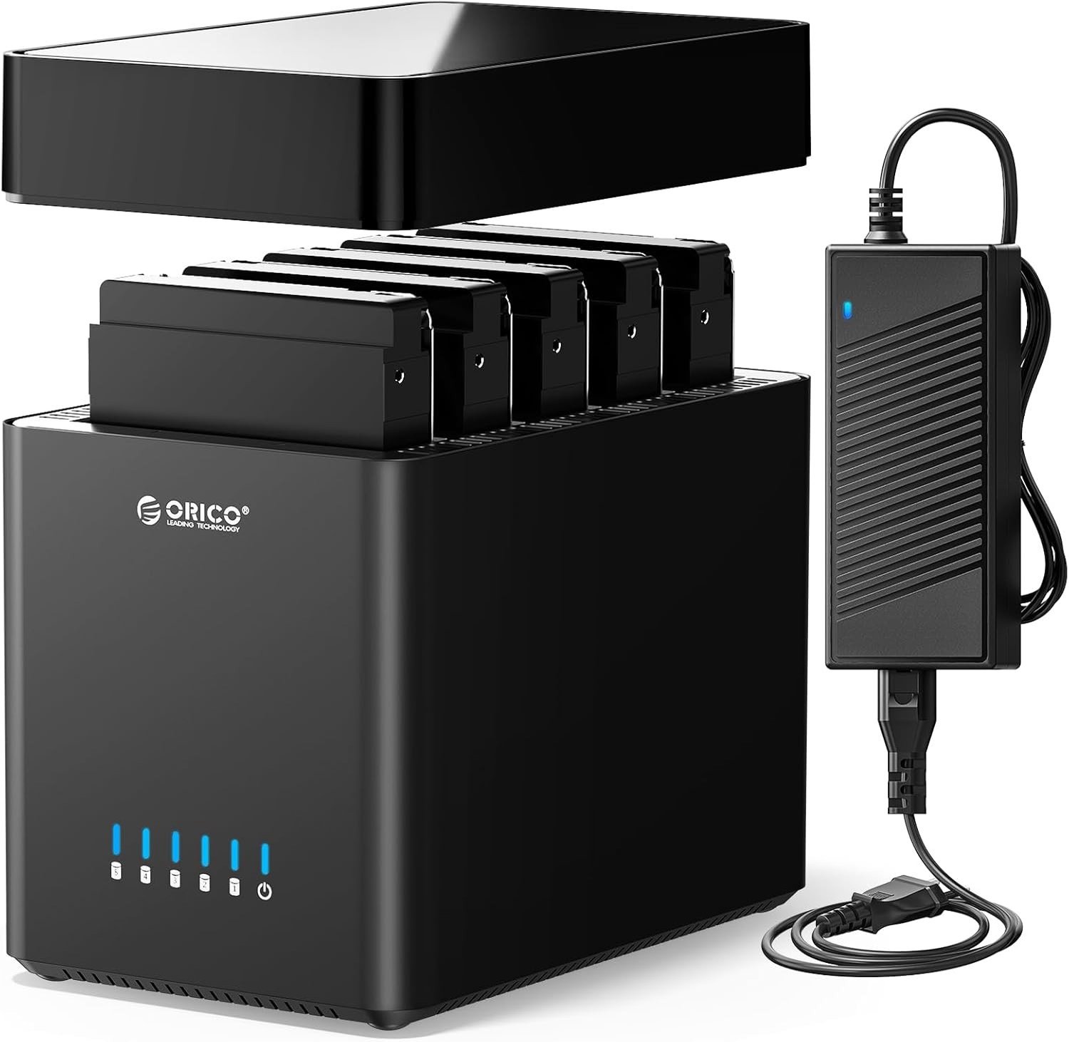5-bay externe behuizing voor 3.5" SATA SSD en HDD, USB 3.0 Type C, ondersteunt tot 90TB opslagruimte