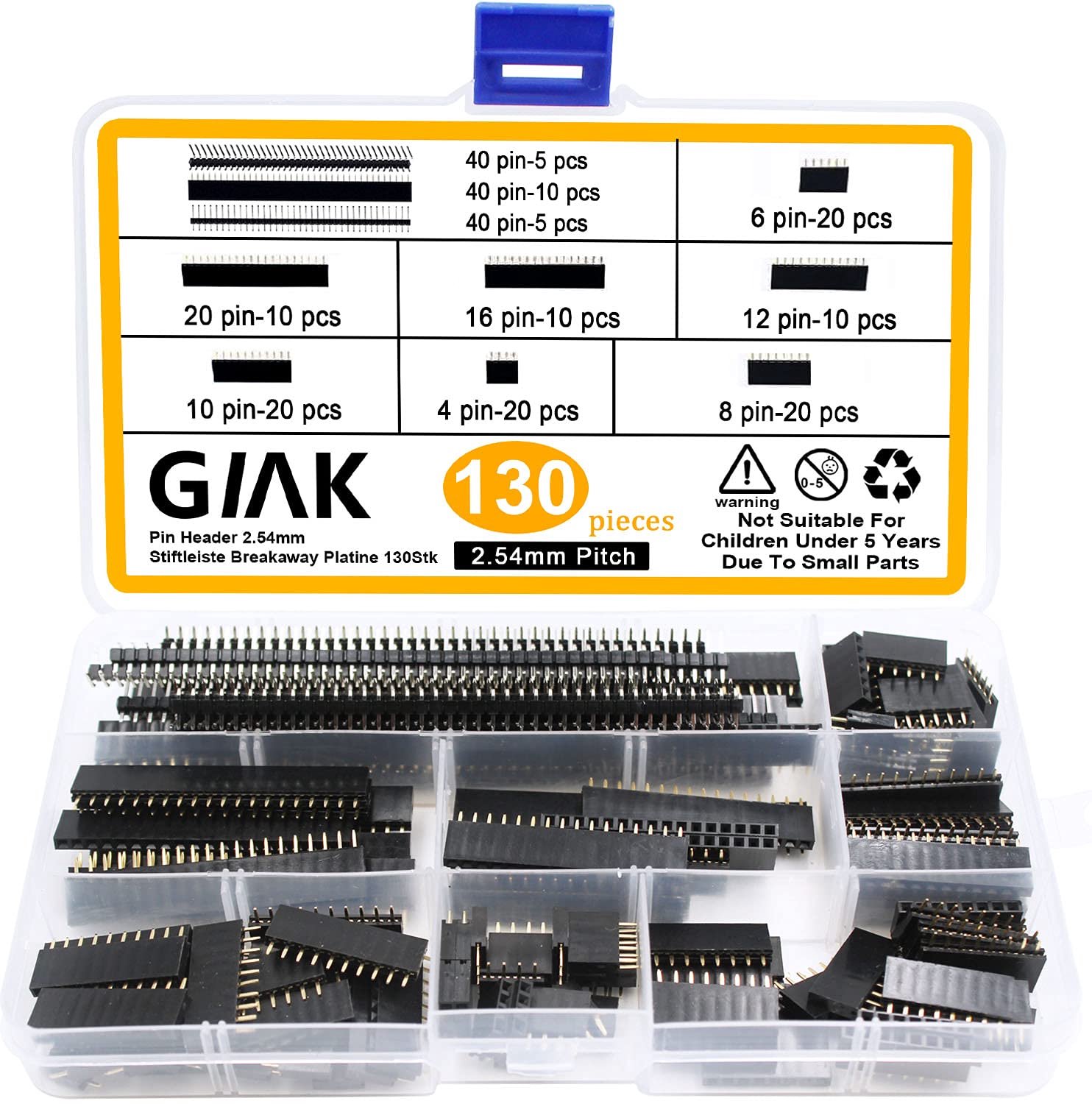 GIAK 130Pcs 2.5mm Pin Headers Breakaway PCB Board Single Row Male and Female Pin Header Connector Kit for Arduino - ShopVlot