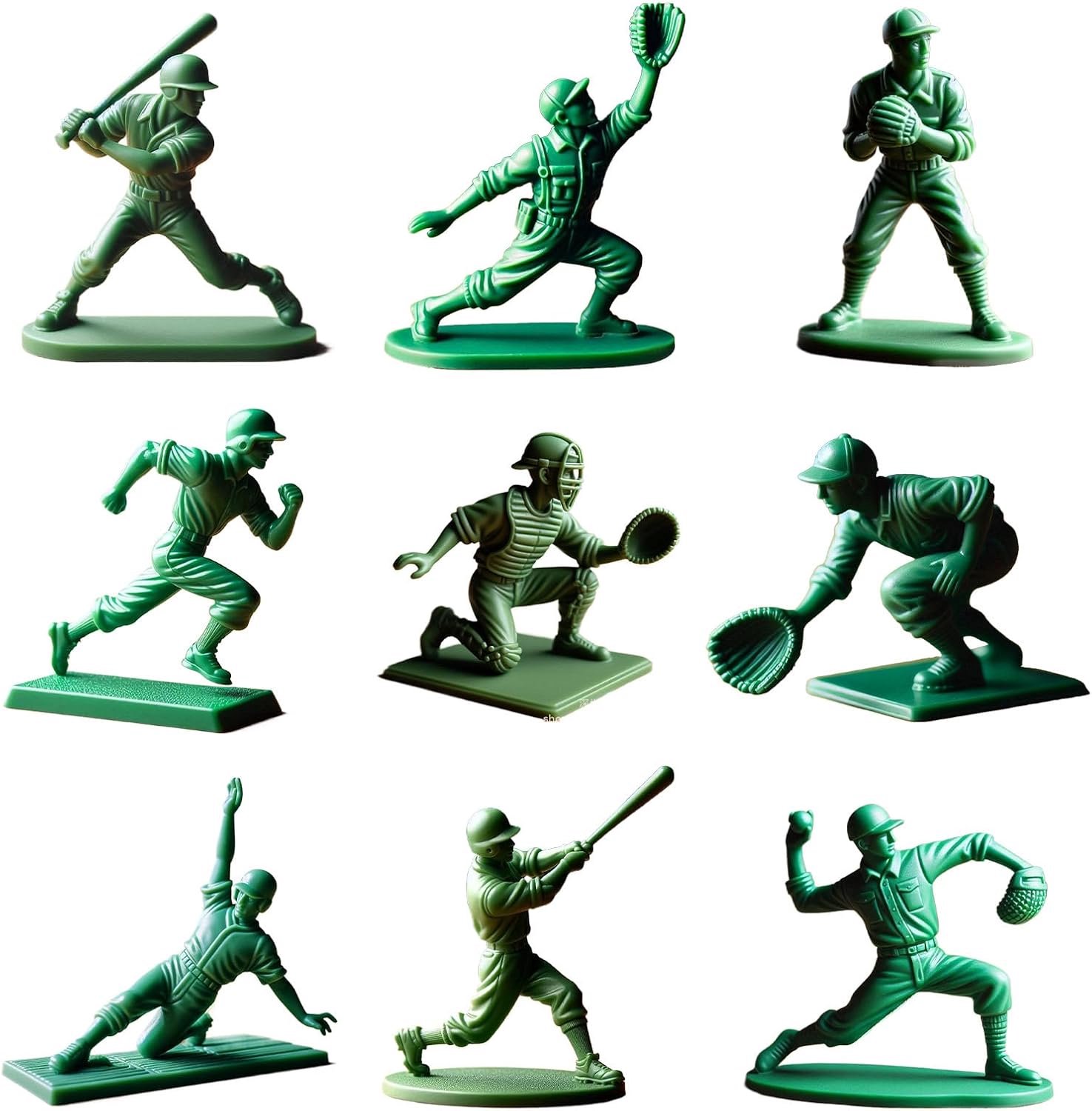 Générique Honkbalspeler Groen Figuur - Baseball Collectie Figuur, Actiebeeld Baseball | 9X Groen 2 Inch Baseball Catcher Fielder Standbeeld, ClassicCharacter Fans Collectible Figures for