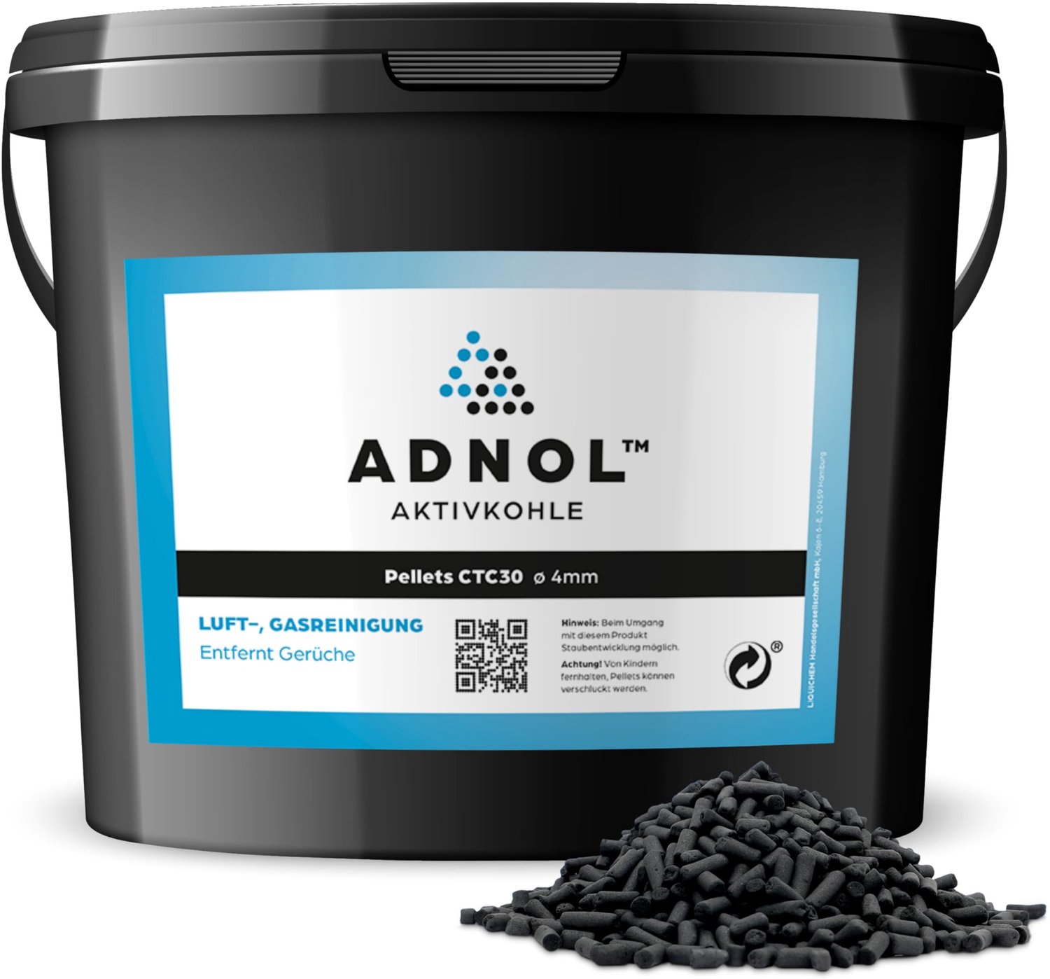 ADNOL® Actieve koolpellets, 10 liter, van steenkool voor luchtreiniging en gasreiniging, bijv. voor afzuigkappen - ShopVlot