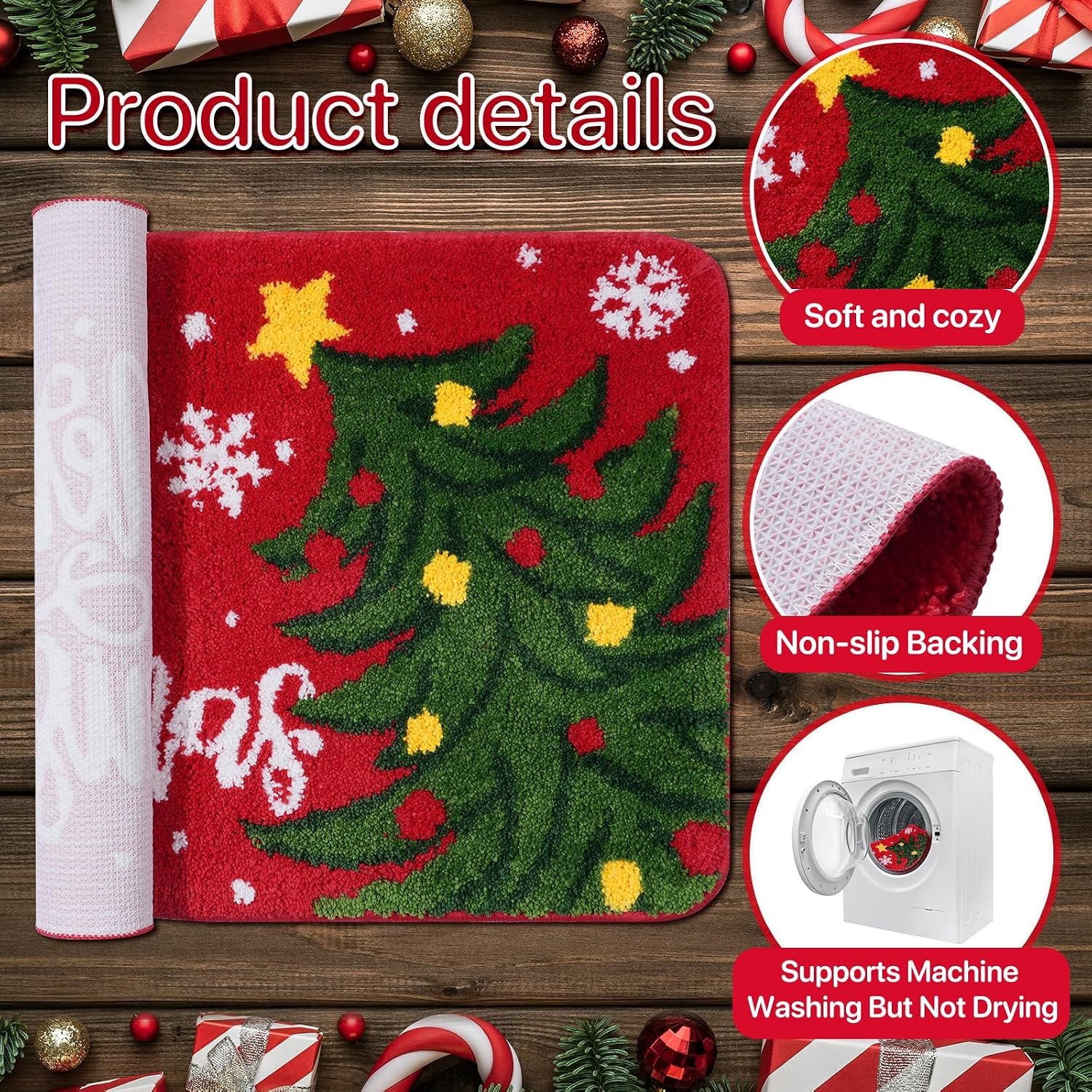 1x Kerstmis Badmat - Super Absorberende en Antislip Badkamer Mat - 50,8 x 81,3 cm - Kerstboom Ontwerp - voor Badkamer, Slaapkamer en Entree - Wasbaar