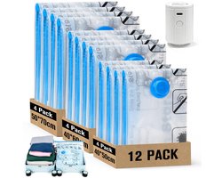 BoxLegend Vacuümzakken voor kleding, reizen, met vacuümpomp, vacuümzakken, 12 stuks (4 x 40 x 50 cm, 4 x 40 x 60 cm, 4 x 50 x 70 cm), vacuüm reiszakke