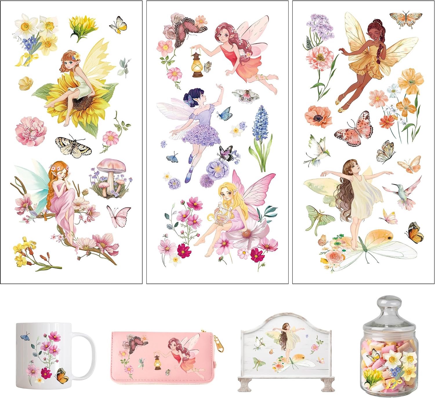 Transferfilm 15x30 cm - 3 Vellen - Bloemen en Feestfiguren - Perfect voor Creatieve Projecten - Homevero