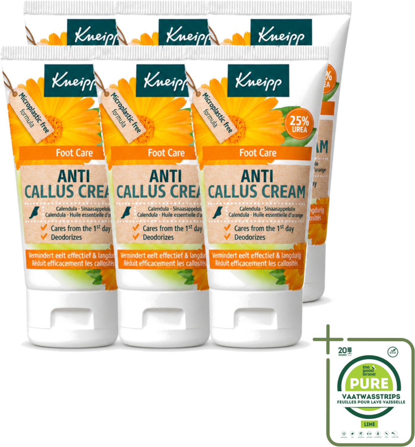 6 x Kneipp - Eeltcrème - Calendula - 25 % ureum - Voor zachte & soepele voeten - 50 ml - Grootverpakking - Vaatwasstrips - Eeltcrème - Voeten Verzorgen - Ureum Crème - Eelt Verminderen - Voeten Verzorging