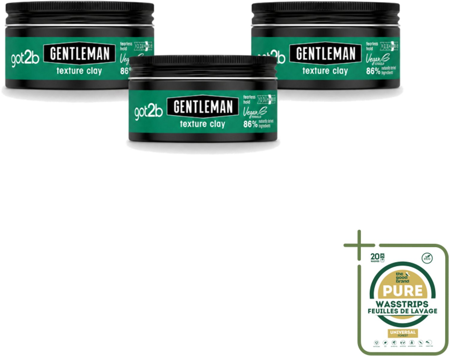 3 x Got2B - Texture Clay - Gentleman - 100 ml - Wasstrips - Haar Textuur - Klasse Herenkapsel - Matte Finish - Natuurlijke Look - Hold Haar