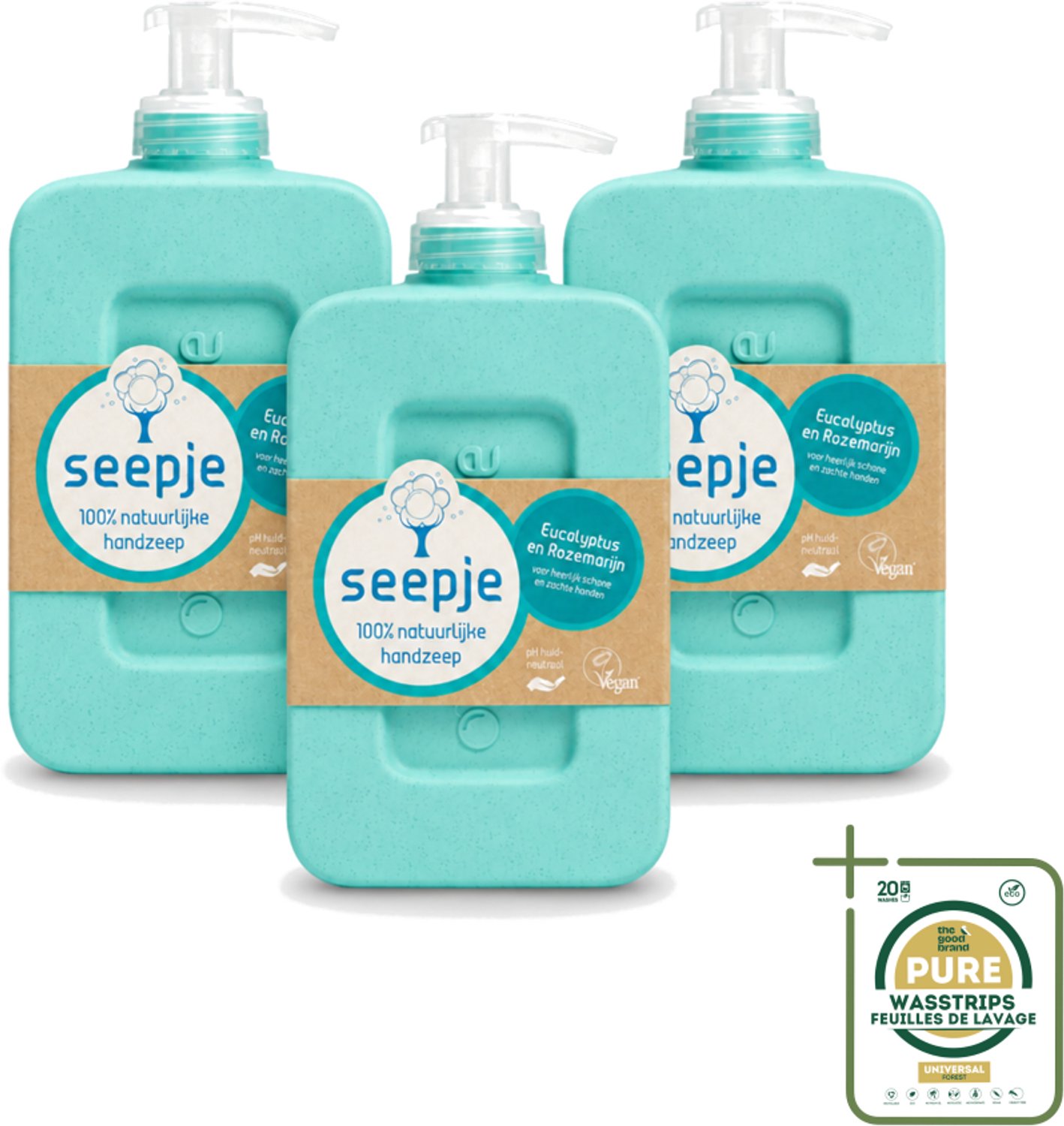 3 x Seepje - Handzeep - Eucalyptus met Rozemarijn - 300 ml - Antiseptische Geur - Wasstrips - Handzeep Eucalyptus - Handzeep Met Rozemarijn - Natuurlijke Handzeep - Antiseptische Handzeep - Handzeep Voor Gevoelige Huid