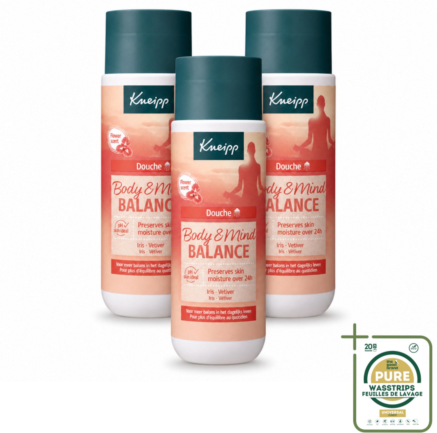 3 x Kneipp - Douchegel - Body & Mind Balance - 200 ml - Wasstrips - Douchegel - Balans - Innerlijke Rust - Geest En Lichaam - Iris En Vetiver