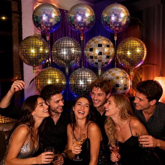 9 stuks discobalballonnen van 55,9 cm, 4D-spiegeldecoratie voor retro feest — afbeelding 2