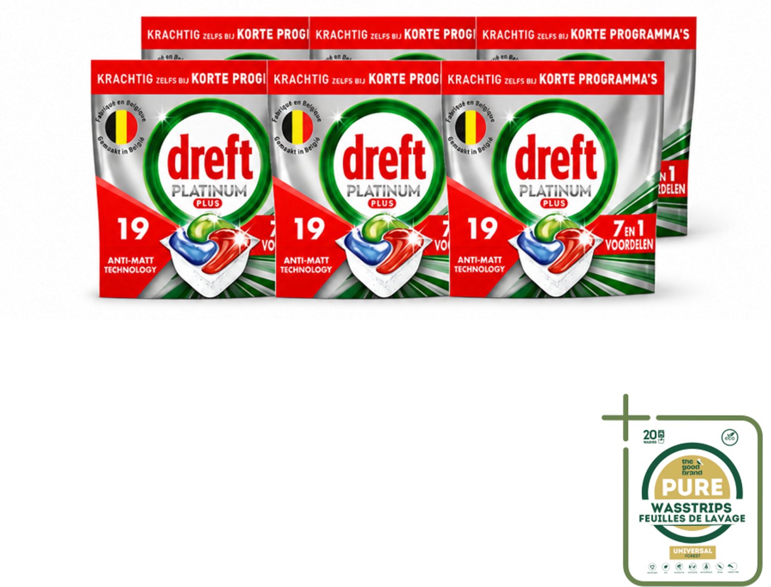 6 x Dreft - Vaatwastabletten - Platinum Plus All-in-One - Krachtige reiniging - 19 Tabletten - Vaatwasmiddel - Glans Herstellen - Vaat Reinigen - Vaatwasmiddel Tablet - Vaatwasmiddel Korte Cyclus